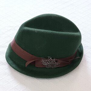 Staring At Stars Women's Wool Fedora Hat Olive Green Brown Band Faux Feathers OS